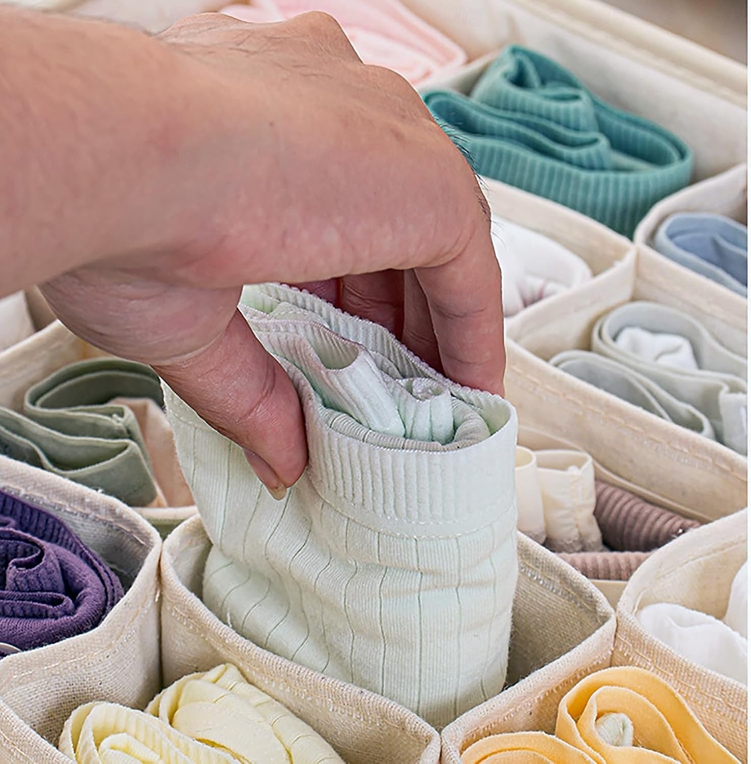 Set di 4 contenitori per calzini e biancheria intima, contenitori portaoggetti in cotone e lino lavabili di alta qualità, organizer per biancheria intima e reggiseni, set per riporre vestiti e del 2025 a $13.49 –P7