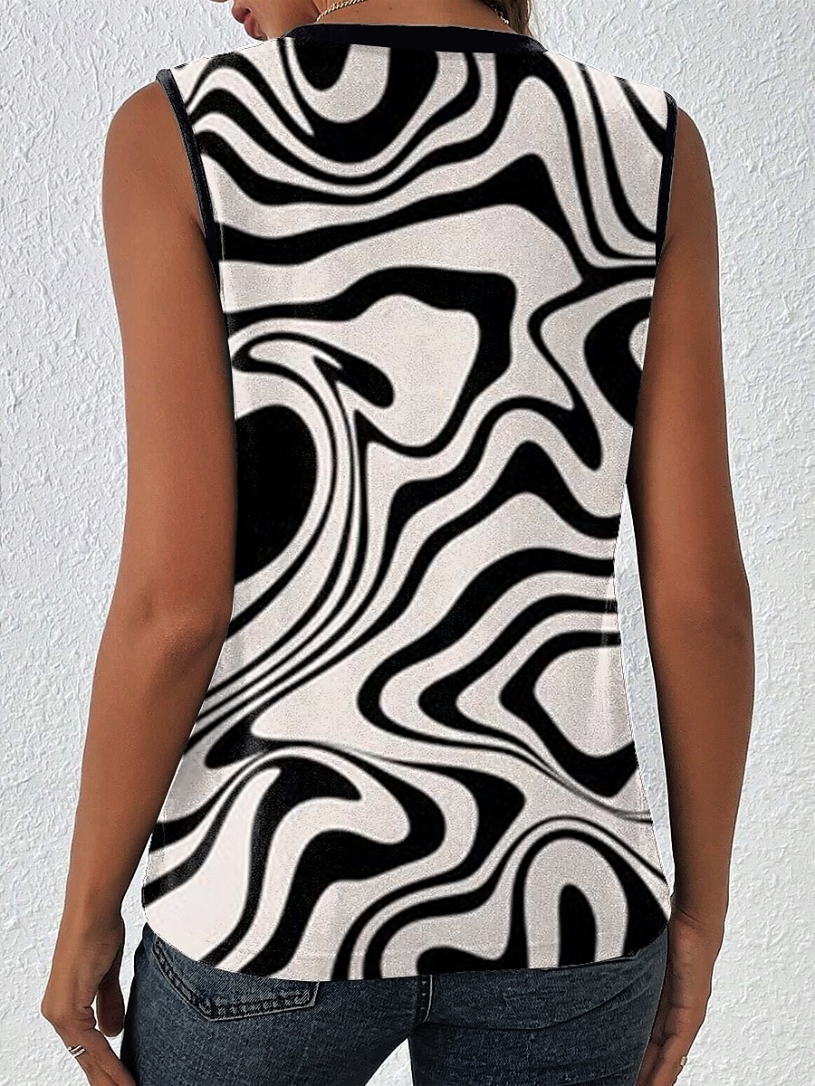 Frauen Camisole Tanktop Grafik Geometrisch Casual Ärmellos V-Ausschnitt Reguläre Oberteile Druck Schwarz Sommer Frühling 2025 - $17.99 –P2