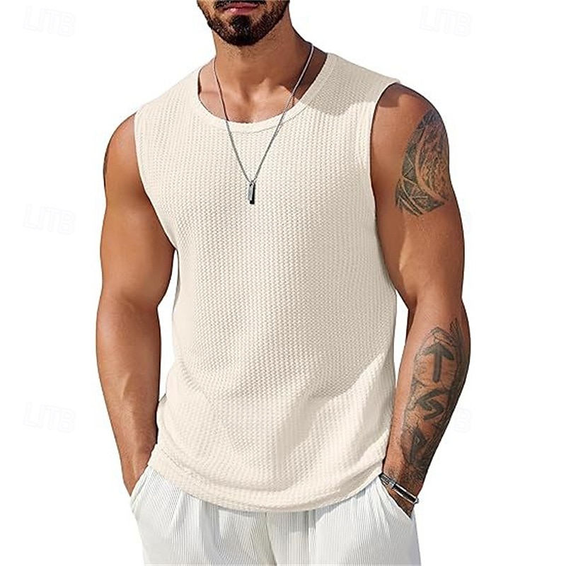 Herre Vest topp Underskjorte Ermeløs skjorte Ermeløs Crew-hals Sommer عادي Mote Designer Feriereise Gate Ut på byen Svart Hvit Navyblå Topp T-skjorte for menn 2025 - $14.99 –P11