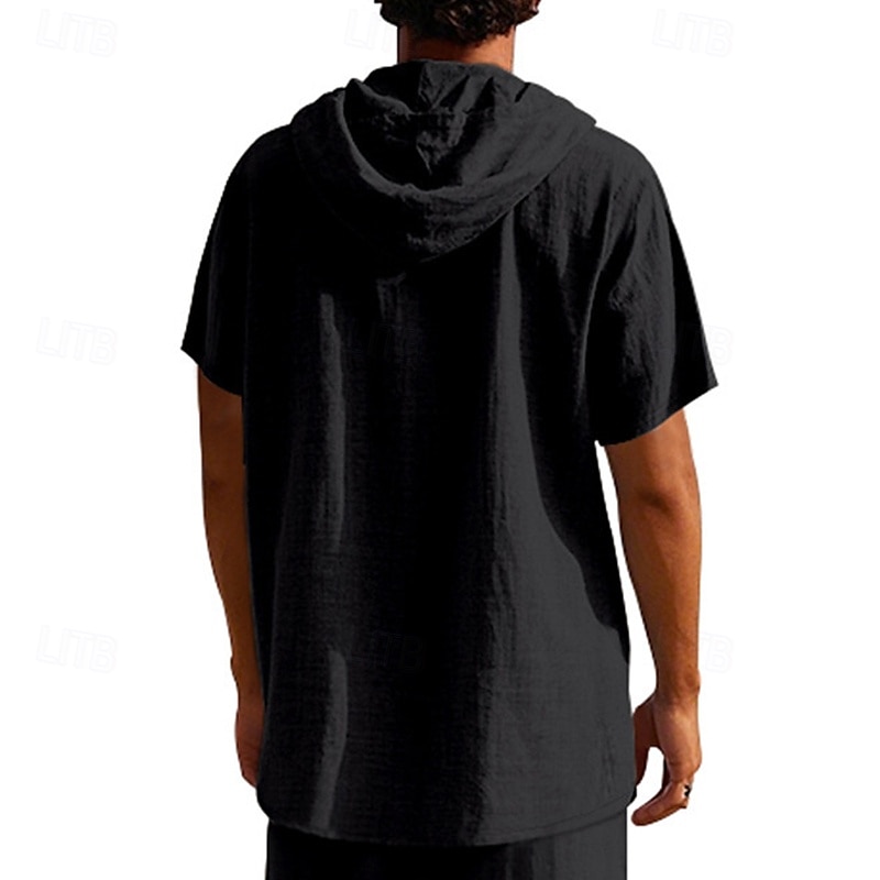 Herren Hemd Leinenhemd Popover-Hemd Freizeithemd Baumwollhemd Einfach Urlaub Straße Schwarz Weiß Gelb Marineblau Kurzarm Mit Kapuze Sommer Bekleidung Button-Down 2025 - $23.99 –P12