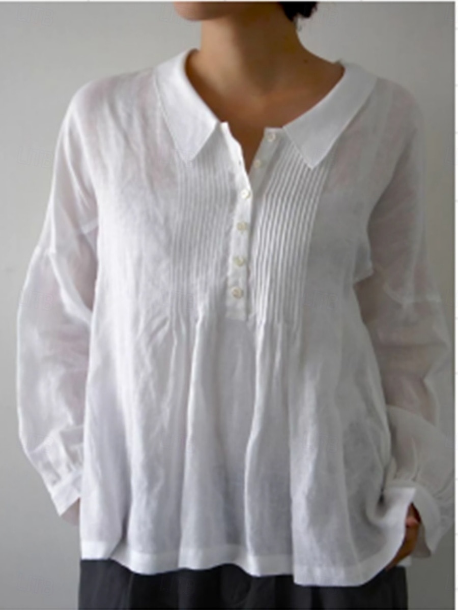 Damen Hemd Einfach Basic Modern Langarm Hemdkragen Normale Oberteile Täglich Knöpfe Weiß Sommer 2025 - $23.99 –P1