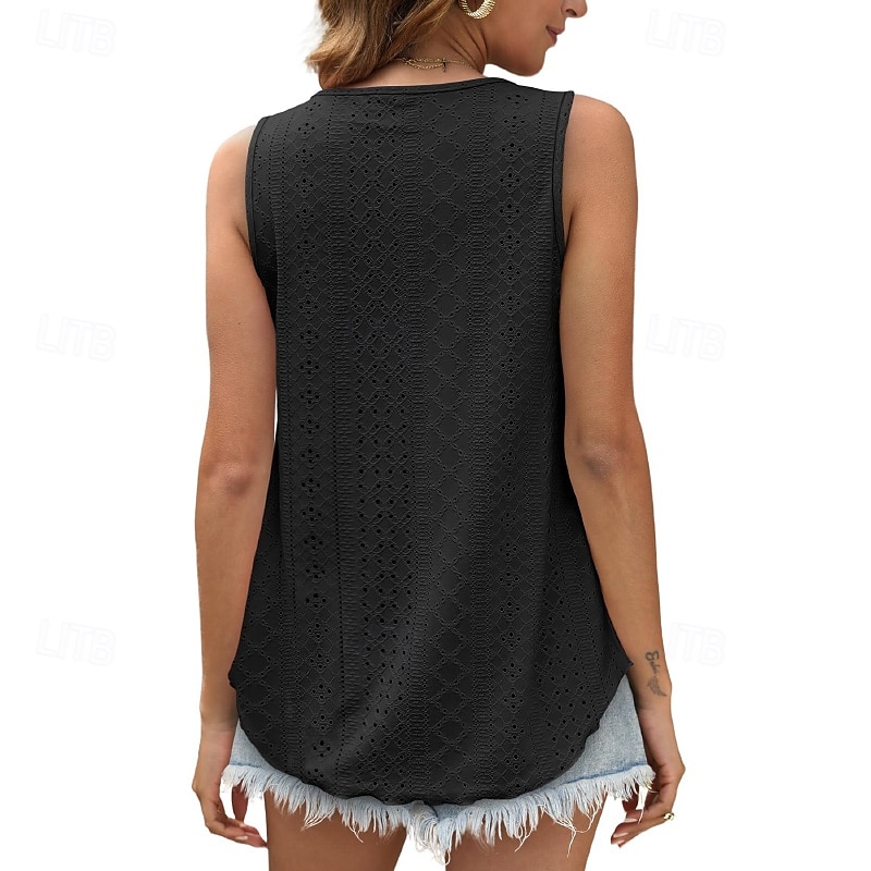Per donna Camicie di cotone e lino Blusa Semplice Moderno Casual Senza Maniche Girocollo Top Regolari Quotidiano Uscire Asimmetrico Nero Bianco Rosa Estate del 2025 a $20.99 –P13