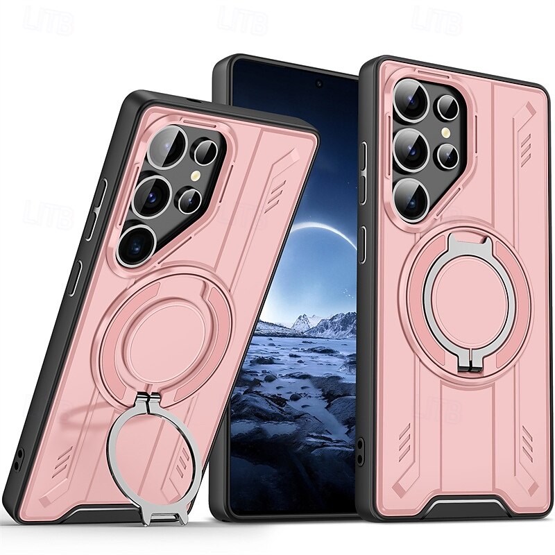 טלפון מגן עבור Apple AirTag S25 S25 אדג' S24 S24 FE S23 Ultra Plus S22 A16 A35 5G כיסוי אחורי מארז ספיחה מגנטי עם מעמד מגנטי אנטי פיפ תבנית גאומטרית TPU PC מתכת 2025 - $8.99 –P5