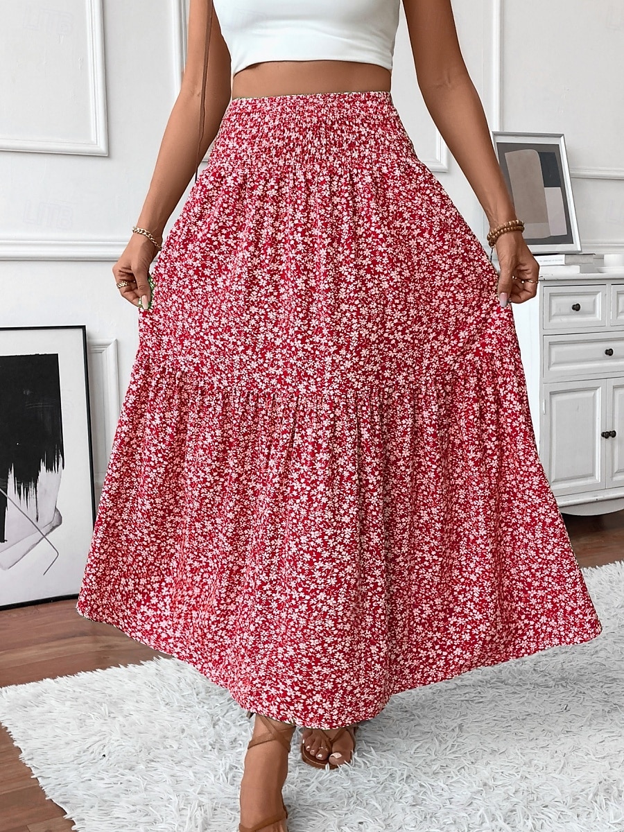 Fustă pentru femei Fustă maxi A Line Modă Casual Fuste cu talie înaltă Floral Print Micro-elastic Stradă Zilnic Negru Galben Roz Verde Vară Poliester 2025 - $25.99 –P7