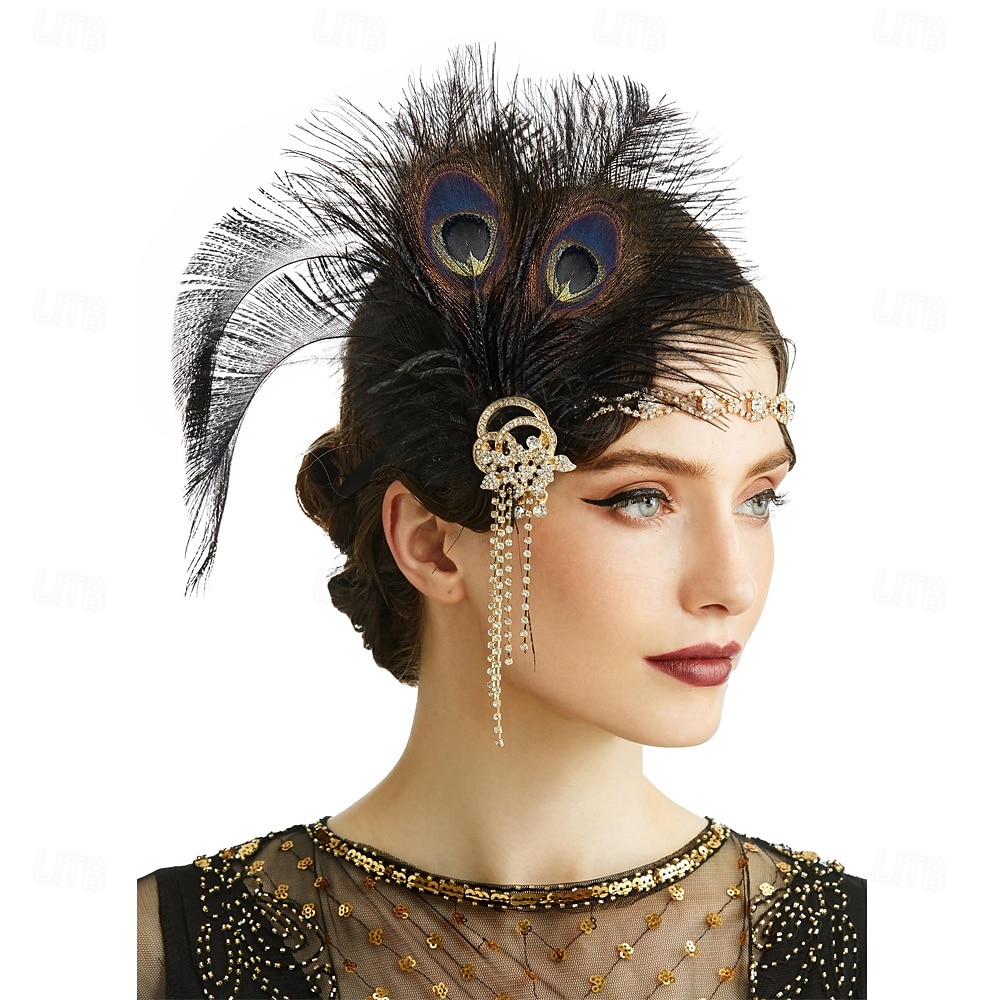 A nagy Gatsby Flapper fejpánt Gyöngyös karkötő Fülbevaló A nagy Gatsby Toll Retro Csillogó glitter Női Farsang Valentin nap Álarcos mulatság Party estélyi viselet Álarcos mulatság Fesztivál Felnőttek 2025 - $17.49 –P5