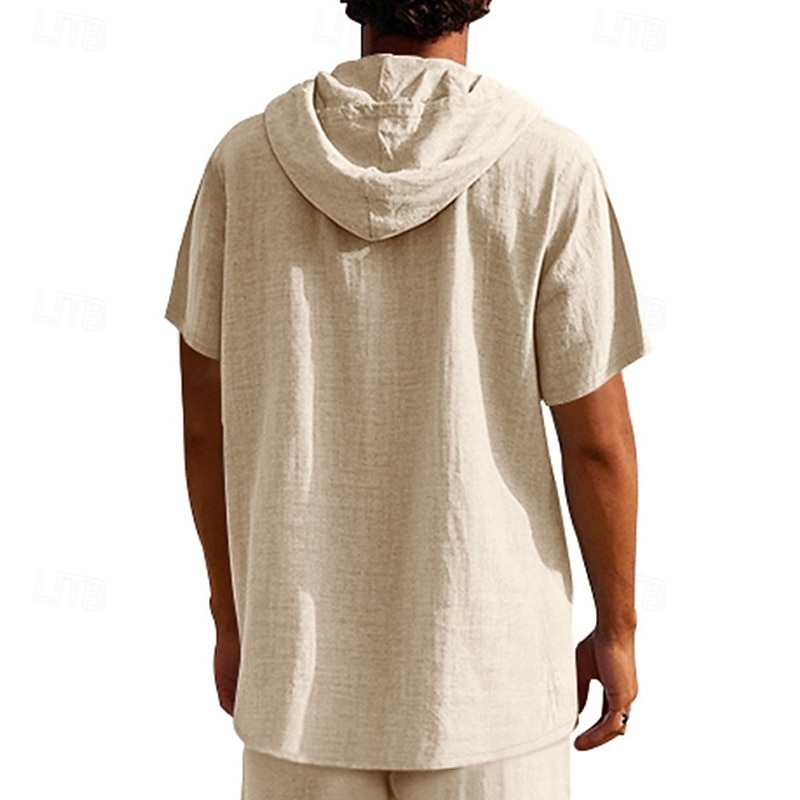 Herren Hemd Leinenhemd Popover-Hemd Freizeithemd Baumwollhemd Einfach Urlaub Straße Schwarz Weiß Gelb Marineblau Kurzarm Mit Kapuze Sommer Bekleidung Button-Down 2025 - $23.99 –P18