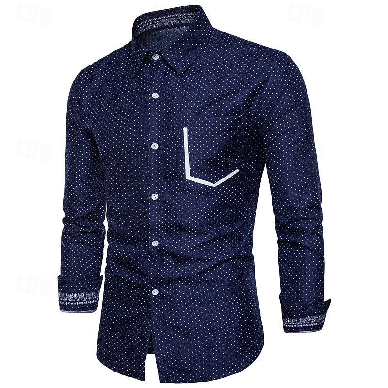 Herren Hemd Sommerhemd Freizeithemd Strandhemd Knopfhemd Weiß Marineblau Langarm Punkte Revers Urlaub Hawaiianisch Button-Down Bekleidung Polyester Mode Lässig Bequem 2025 - $32.99 –P2