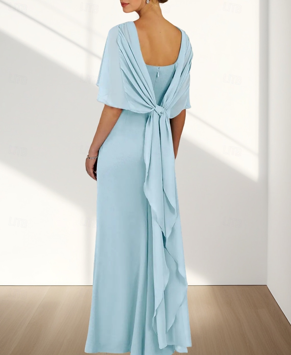 Rochii pentru invitate de nuntă în stil sirenă  trumpet Rochie elegantă pentru invitat de nuntă Angajament Lungime la podea Fără mâneci Guler rotund Chiffon cu volane 2025 - $158.99 –P6