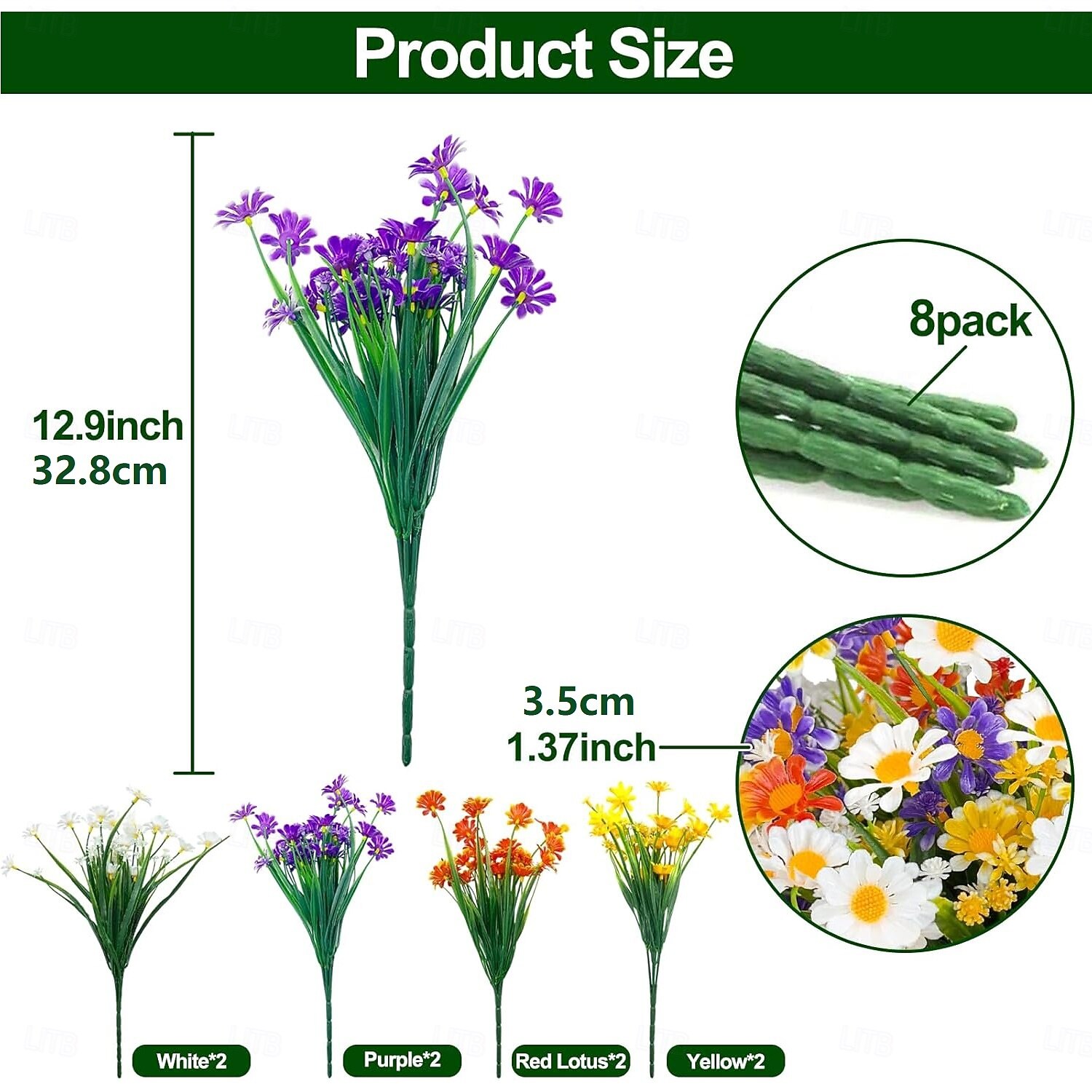 8 связок искусственных цветов ромашки для летнего декора на открытом воздухе, устойчивые к ультрафиолетовому излучению, искусственные цветы для кладбища, пластиковая зелень, кустарник, искусственные 2025 - $20.99 –P6