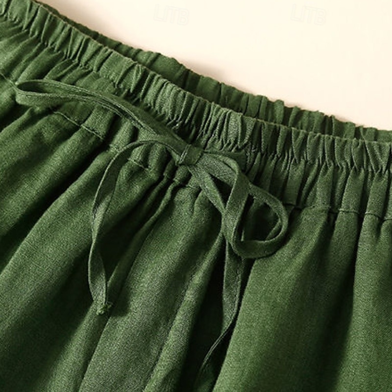 Femmes Short en coton et lin Shorts Slacks Occasionnel Court Naturel Uni Avec Poches Conception à cordon élastique Confortable Extérieur Sortir Noir Gingembre Vert Amande Été Coupe régulière de 2025 ? $14.99 –P13