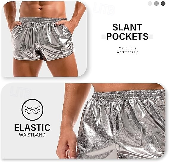 Retro 80. léta Mini Kraťasy PU šortky Disko Lesklý latexový patent Kov Pevná barva Pánské předvečer Všech svatých Karneval Pride Parade Měsíc hrdosti Dospělí Kraťasy Léto 2025 - $13.99 –P1