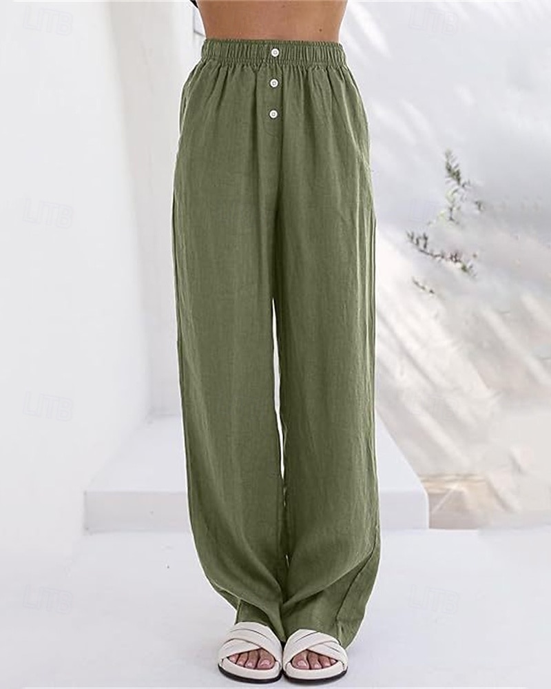 Per donna Pantaloni in cotone e lino Pantaloni Palazzo Moda Streetwear Comfort Lunghezza intera Misura del girovita medio Semplice Tasca Elastico in vita Comodo All'aperto Confortevole Streetwear del 2025 a $27.99 –P12
