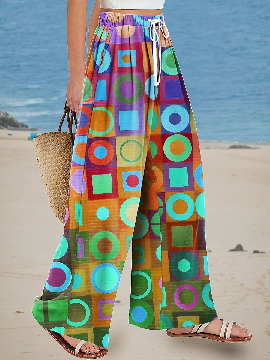 Women's Wide Leg Chinos Baggy Pants Vacation Vintage Fashion Full Length High Waist Floral Graphic Abstract Printing Breathable Soft Micro-elastic Formal Outdoor Vacation Blue Orange Summer Spring 2025 - €26.99 –P3