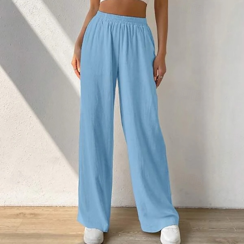 Women's Cotton Linen Pants Slacks Streetwear Casual Full Length Natural Plain Pocket Elastic Waist Comfy Comfortable Casual Daily Weekend Apricot Light Sky Blue Black Army Green Summer Regular Fit 2025 - €32.99 –P14