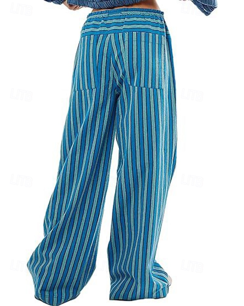 Dames broek Broeken Casual Volledige lengte Natuurlijk Gestreept Zak Elastisch ontwerp met trekkoord Comfortabel Voor buiten Uitgaan Weekend Rood Perzik Pauw Blauw Hyacinth Zwart Zomer Normale pasvorm 2025 - $22.99 –P6