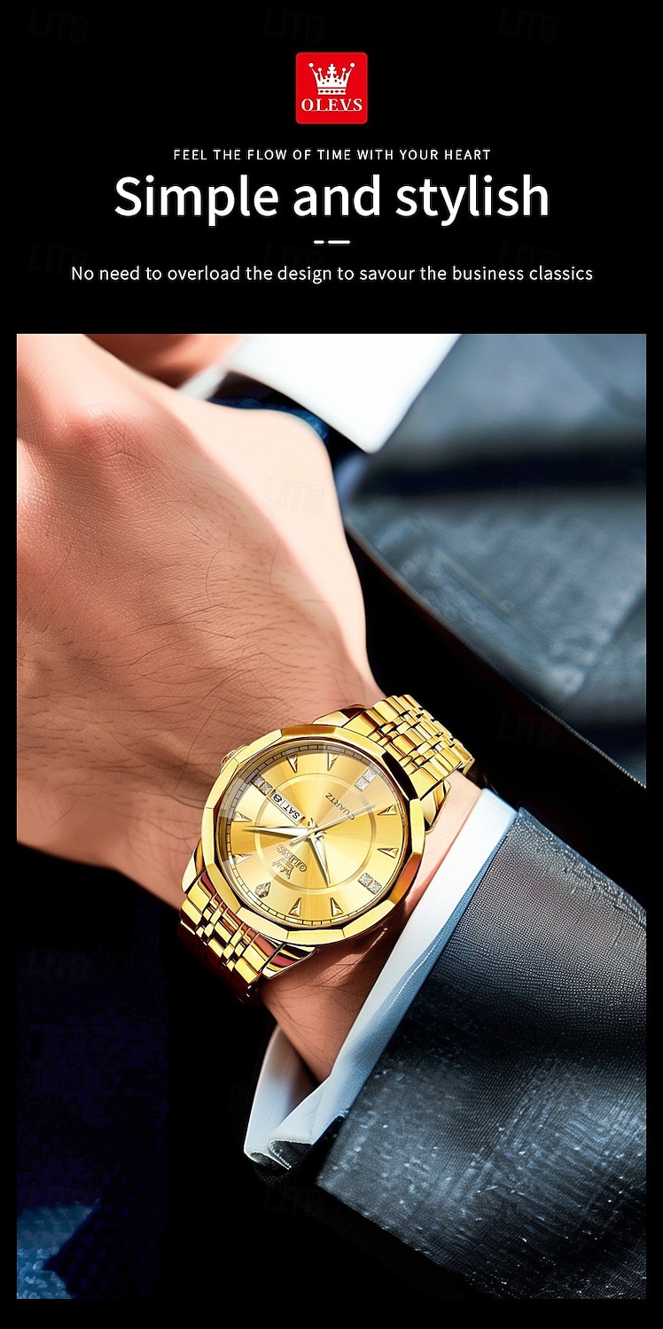 OLEVS 9977 Men's Top Luxury Brand Quartz Watch, Fashion Business, Stainless Steel, Date Week, Diamond Scale, Waterproof 2025 - $52.99 –P2
