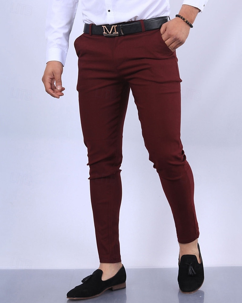 Homens Social chinês Calça Chino Bolsos Tecido Conforto Diário O negócio Estilo Clássico Preto Vinho Micro-Elástica de 2026 por $29.99 –P7
