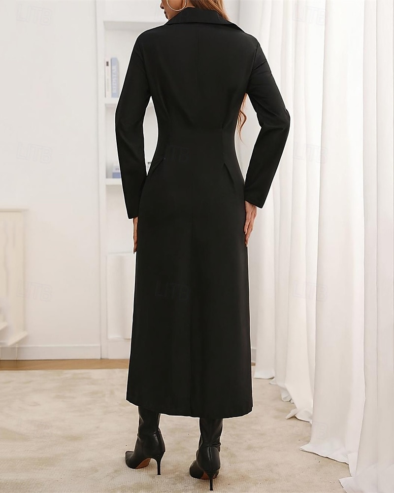 Femmes Robe Midi Robe Chemise Robe Décontractée Mode Moderne Quotidien Date Week-end Coupe régulière Uni manche longue Col de chemise Noir Été Printemps de 2025 ? $30.99 –P4