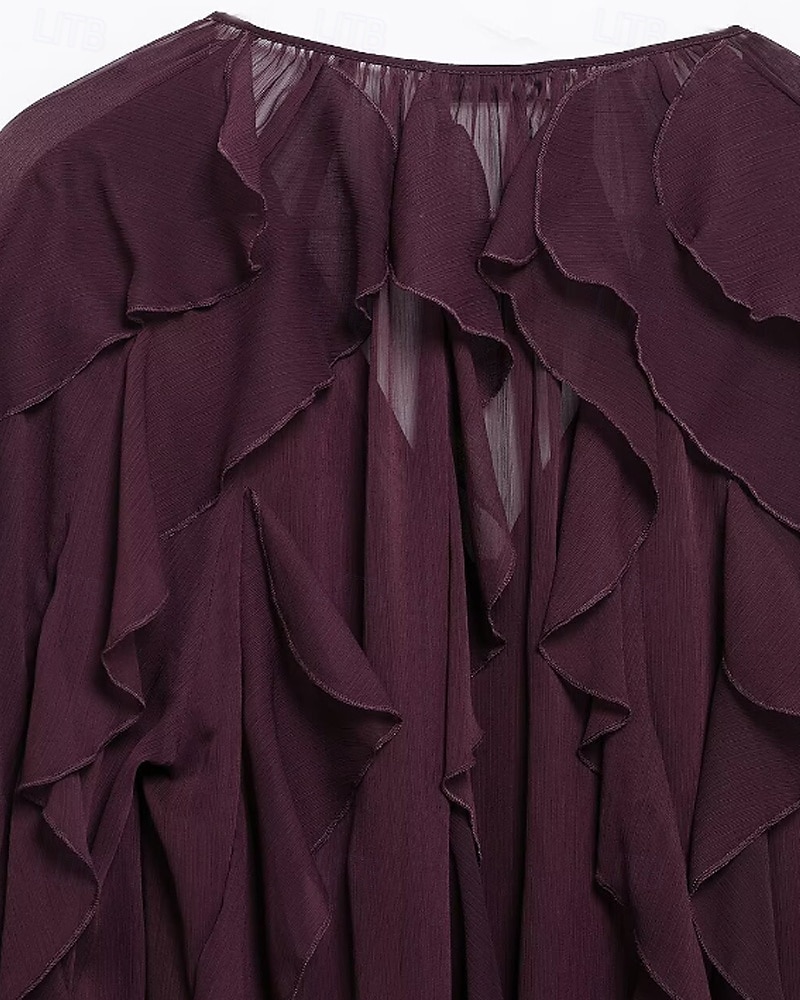 Femmes Chemise Chemisier Uni Élégant Moderne manche longue Col en V Hauts Réguliers Fête Sortir Superposé Vin Été de 2025 ? $34.99 –P13