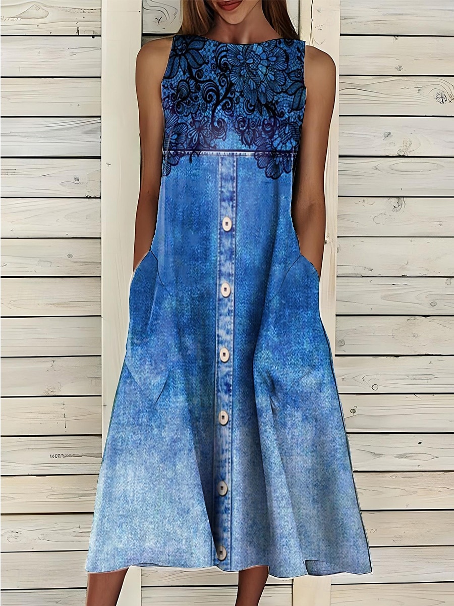 Damen Midikleid Sommerkleid A Linie Kleid Urlaub Lässig Cocktail Täglich Ferien Sommerkleid Normale Passform Grafik Geometrisch Ärmellos Rundhalsausschnitt Marineblau Königliches Blau Blau Himmelblau 2025 - $36.99 –P5