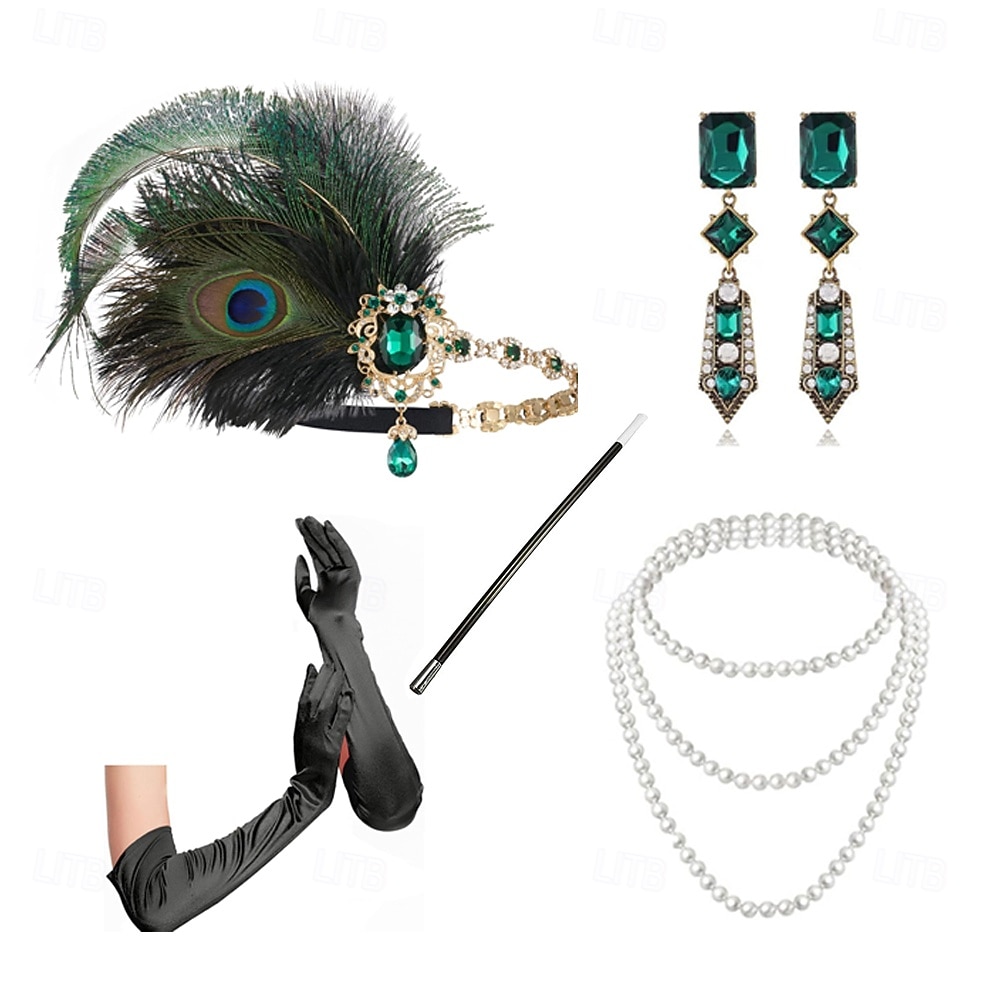 1920-tallet Den store Gatsby Flapperpannebånd i 1920-stil Den store Gatsby Fjær Kontor / Bedrift Glitrende glitter Krystall / Rhinstein Kostyme Dame Karneval Valentinsdag Maskerade Festkveldsklær 2025 - $24.99 –P10