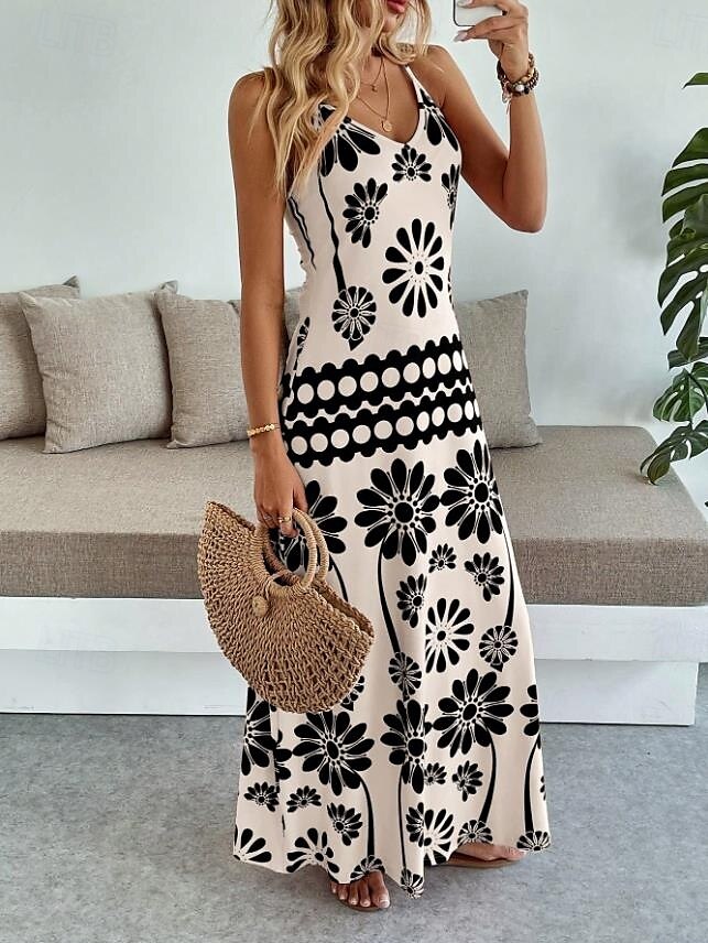 Női Maxiruha A vonalú ruha Slip ruha Szabadság Alkalmi Boho Parti Alkalmi Standard Virágos Grafika Ujjatlan V-alakú Narancssárga piros Fekete Medence Lóhere Nyár Tavasz 2025 - $31.99 –P6