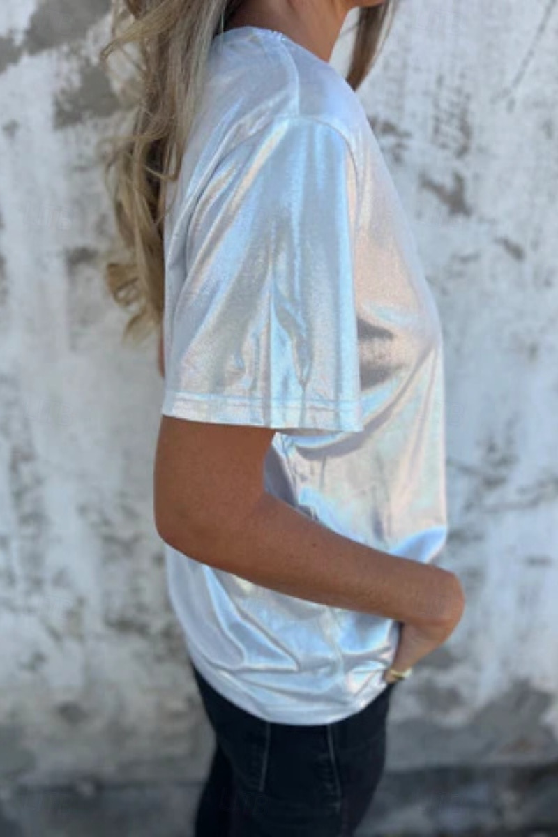 Dame Bluse عادي Moderne Kortermet Crew-hals Vanlige topper Ferie Ut på byen Svart Hvit Navyblå Lilla Gull Sommer 2025 - $18.99 –P3