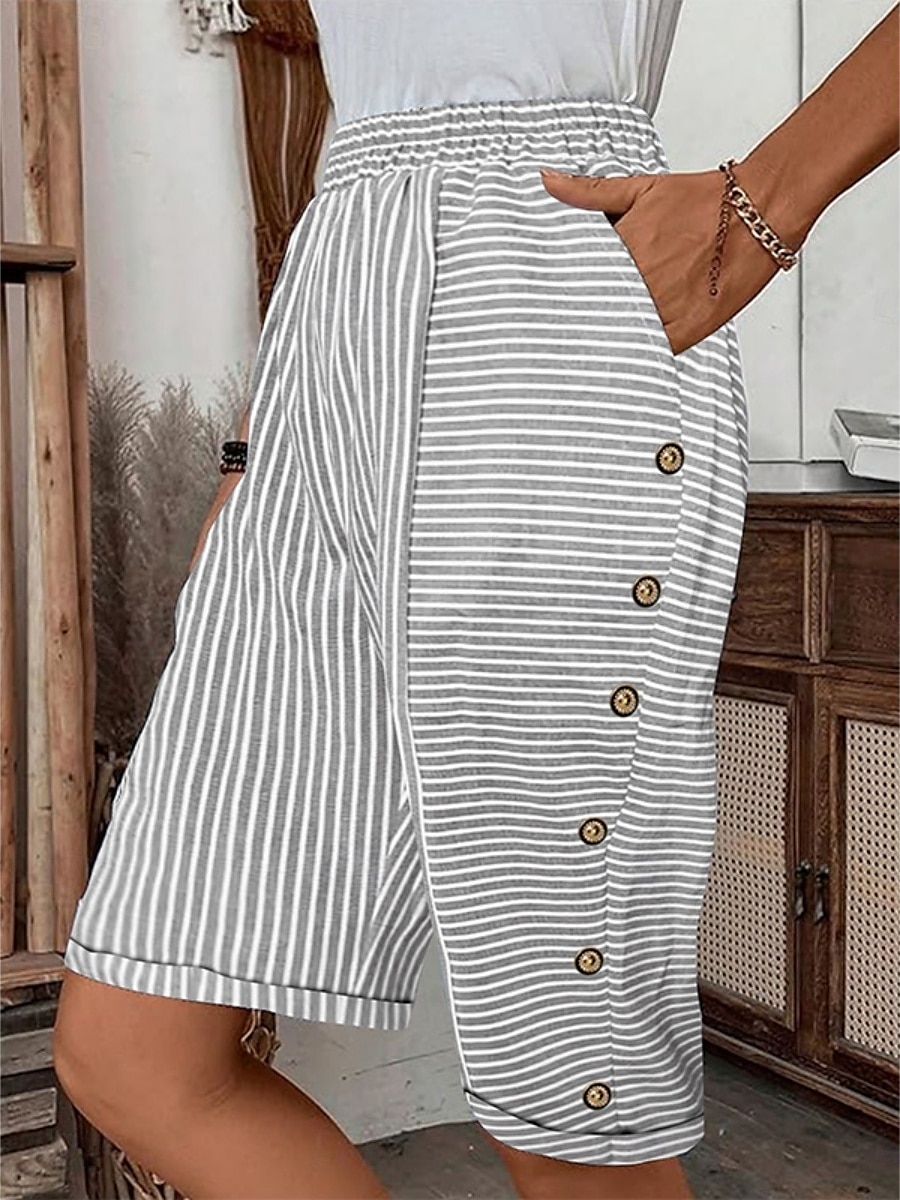 Women's Cotton Linen Pants Crop Casual Knee Length High Waist Striped Pocket Elastic Waist Print Comfy Outdoor Comfortable Street Daily Wear Going out Black Pink Sky Blue Light Purple Summer Regular 2025 - $18.99 –P2