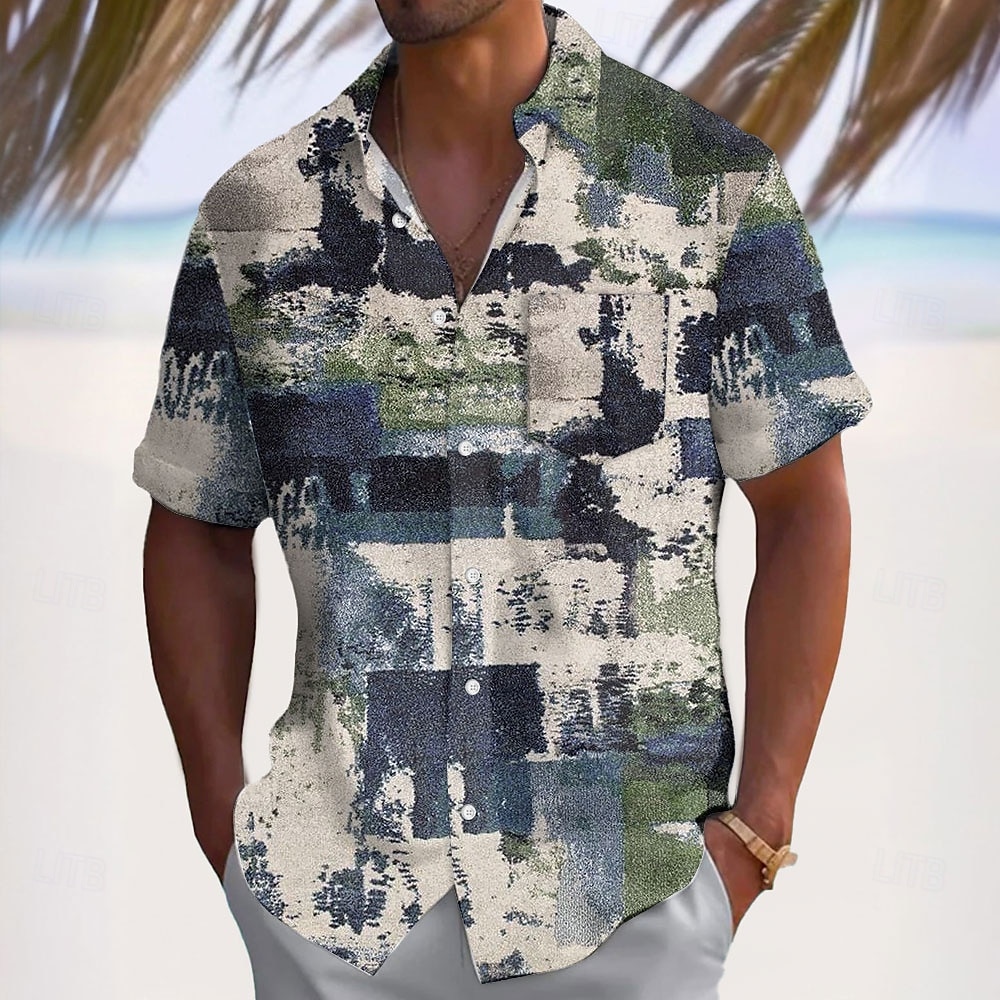 Homens Geométrica Bloco de cor Camisa Social Camisa casual camisa de botão Manga Curta Moda Casual Férias Dia a Dia Feriado Verão Primavera Aberto para a Lateral Impressão 3D camisas de colarinho Um de 2025 por $23.99 –P1