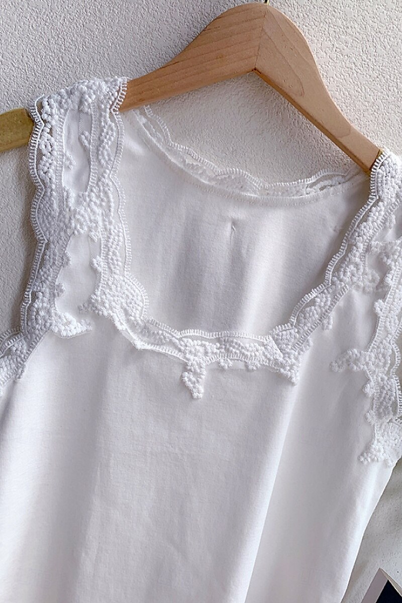 Damen Bluse Spitzentops Einfach Basic Modern Ärmellos Quadrathals Normale Oberteile Täglich Ferien Ausgehen Spitze Schwarz Weiß Sommer 2025 - $21.99 –P7