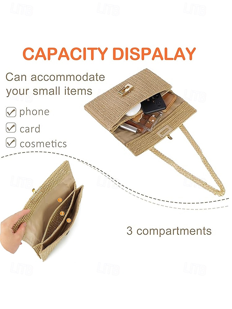 Women's Woven Straw Shoulder Bag with Gold Chain Strap – Elegant Summer Clutch Purse for Beach, Vacation & Resort Outfits 2026 - $19.99 –P11