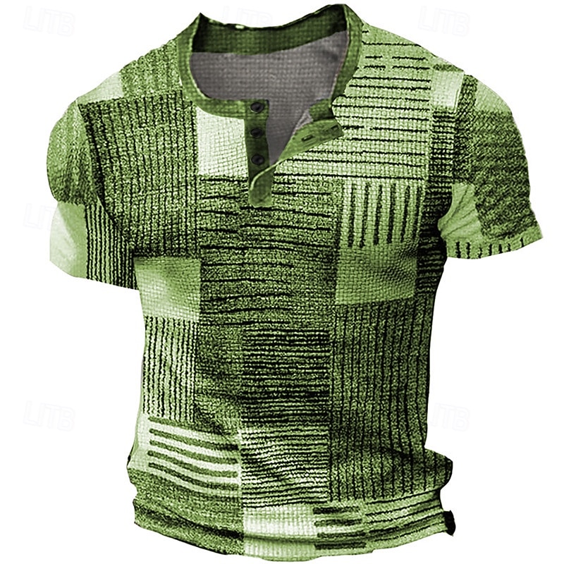 Herr Grafisk Rutig Waffle Henley Shirt T-shirts Kortärmad 3D-tryck Mode Designer Grundläggande Utomhus Ledigt Dagligen Sommar Blå Grön Kaki Mörkgrå Henley Henley T-shirt 2025 - $20.99 –P4
