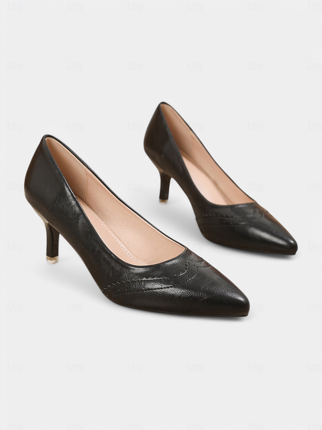 burgunder i kunstskinn med spisse hæler for kvinner, brogue-design, kattehæler, elegant stil fra 1950-tallet, ideell for kontorklær og kveldsarrangementer 2025 - $42.99 –P2