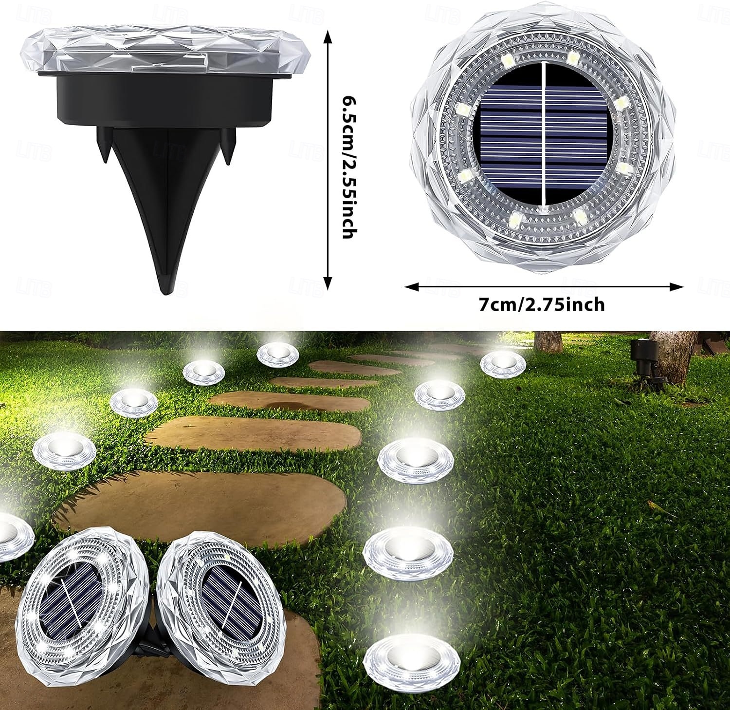 Lampes solaires d'extérieur à 8 LED, disques solaires plats, étanches IP65, éclairage d'allée à énergie solaire pour jardin, pelouse, patio, cour, chemin, paysage, blanc froid de 2025 ? $6.99 –P1