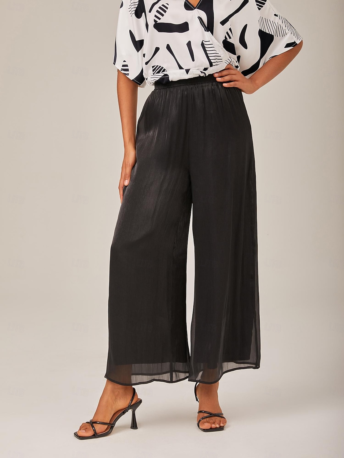 Per donna Femminile Culotte Gamba Larga Lunghezza intera Elegante Casual Formale Matrimonio Abbigliamento da sera Nero Estate XS S M del 2025 a $64.99 –P7