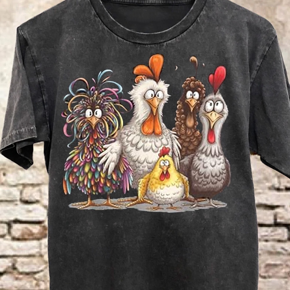 Maglietta grafica divertente da uomo con pollo cartoon manica corta del 2026 a $17.49 –P2