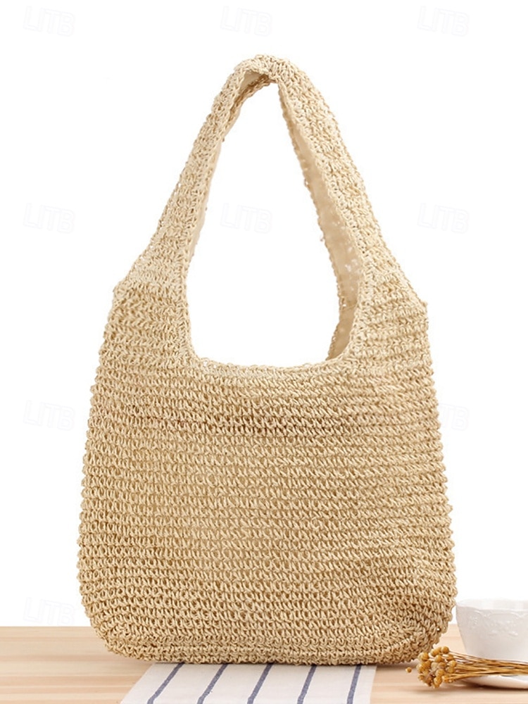 dames handgemaakte geweven stro schoudertas - grote boho strandtas voor zomerreizen, vakantie en casual outfits bruin beige 2025 - $19.99 –P6
