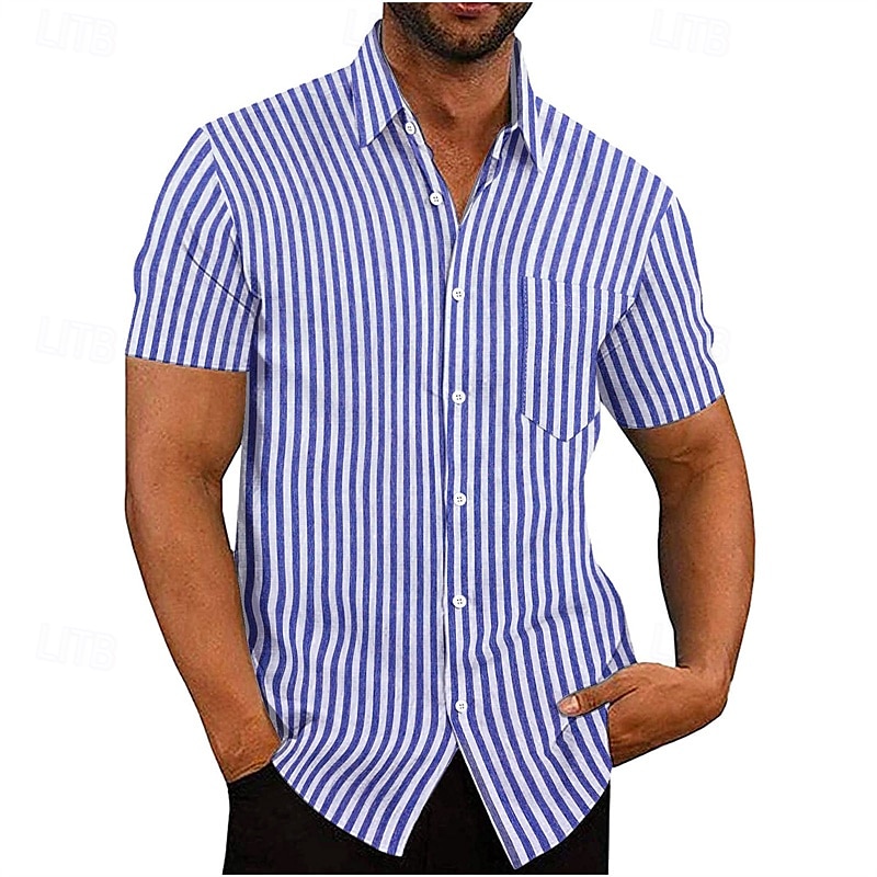 Herren Hemd Sommerhemd Freizeithemd Strandhemd Knopfhemd Hellgrün Blau Leicht Blau Kurzarm Vertikale Streifen Revers Urlaub Hawaiianisch Bekleidung Polyester Mode Lässig Bequem Tasche 2025 - $17.49 –P1