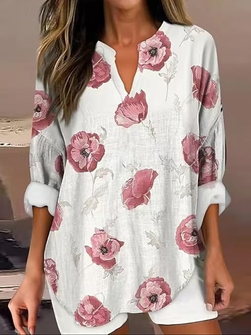 Per donna Camicia Boho Floreale Grafico Elegante Casual Boho Manica Lunga Scollo a V Top Regolari Quotidiano Uscire Patchwork Stampato Rosa cipria Rosa Vino Verde militare Rosso Primavera, Autunno del 2025 a $21.99 –P3