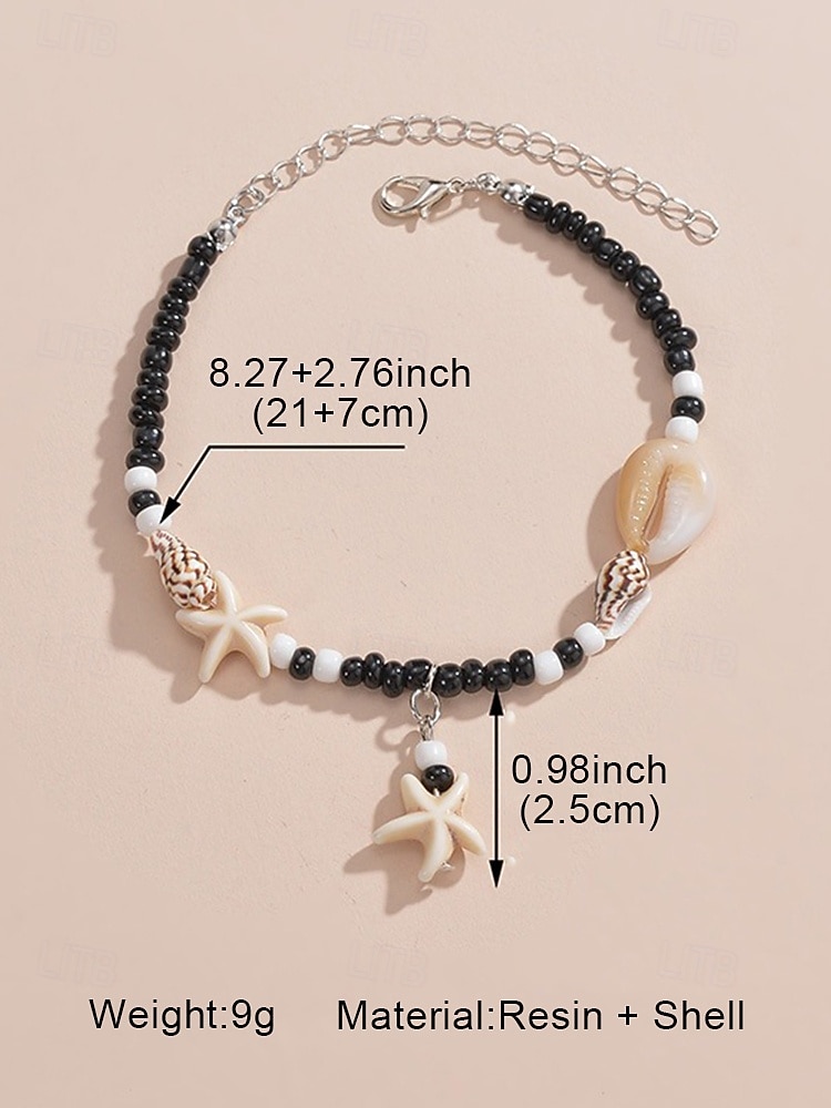 Boho zeester enkelbandje voor dames – handgemaakte enkelband met kralen en schelpen en turquoise bedels, zomerse strandsieraden voor vakantie en casual outfits 2026 - $5.99 –P7