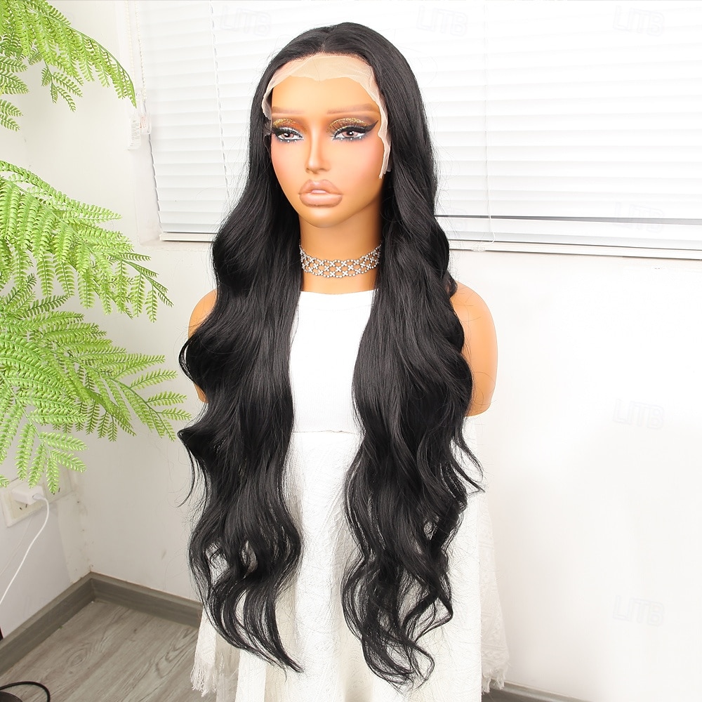 Synthetic Lace Wig Body Wave Style 30 inch Black Middle Part 13x4 Lace Front Wig Women's Wig Black 2026 - $76.99 –P5