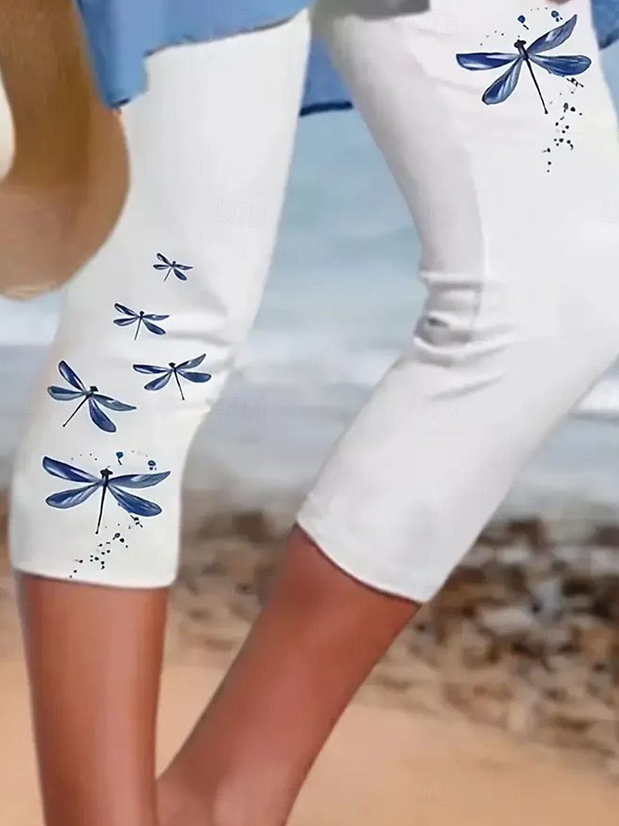 Women's Leggings Capri Pants High Elasticity Vacation Vintage Fashion Calf-Length Mid Waist Animal Ocean Printing Thermal Warm Breathable Soft Stretchy Vacation Casual Daily White Summer Spring 2025 - $18.99 –P4