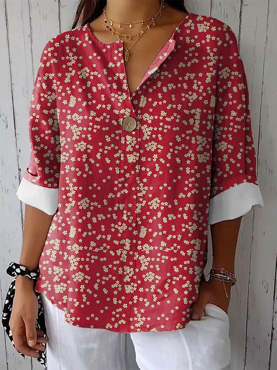 Women's Shirt Floral Graphic Vintage Tropical Hawaiian Long Sleeve V Neck Regular Tops Daily Holiday Beach Wear Print Red Blue Purple Green Summer Spring 2025 - $29.99 –P1