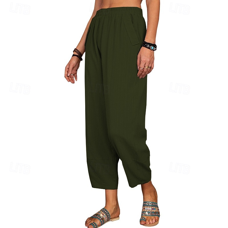 Per donna Pantaloni in cotone e lino Pantaloni Eleganti Streetwear Casual Lunghezza intera Naturale Semplice Tasca Elastico in vita Comodo Confortevole Uscire Weekend Vinaccia Grigio Nero Bianco del 2025 a $24.99 –P8