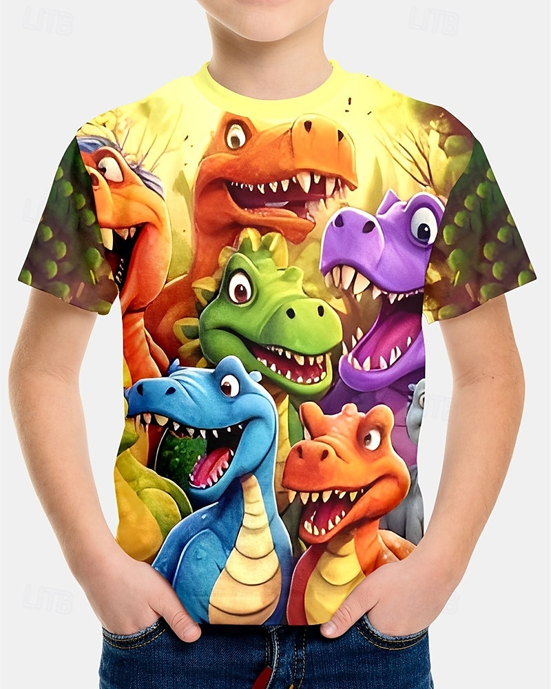 Jungen 3D Dinosaurier T-Shirt Kurzarm Sommer Frühling Mode Basic Kinder 4-12 Jahre Rundhalsausschnitt Outdoor Lässig Täglich Normale Passform 2025 - $14.49 –P1