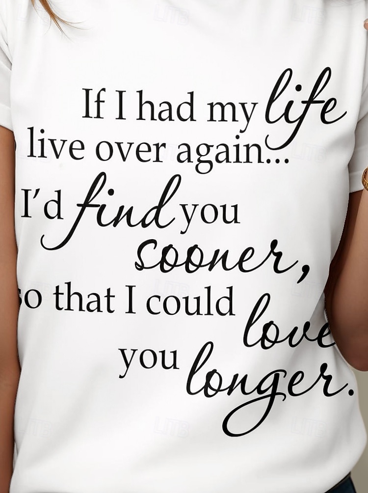 Femmes T-shirt Graphique Lettre Élégant Classique Occasionnel Manche Courte Col ras du cou Col rond Hauts Réguliers Quotidien Week-end Imprimé Blanche Été Printemps de 2025 ? $19.99 –P3