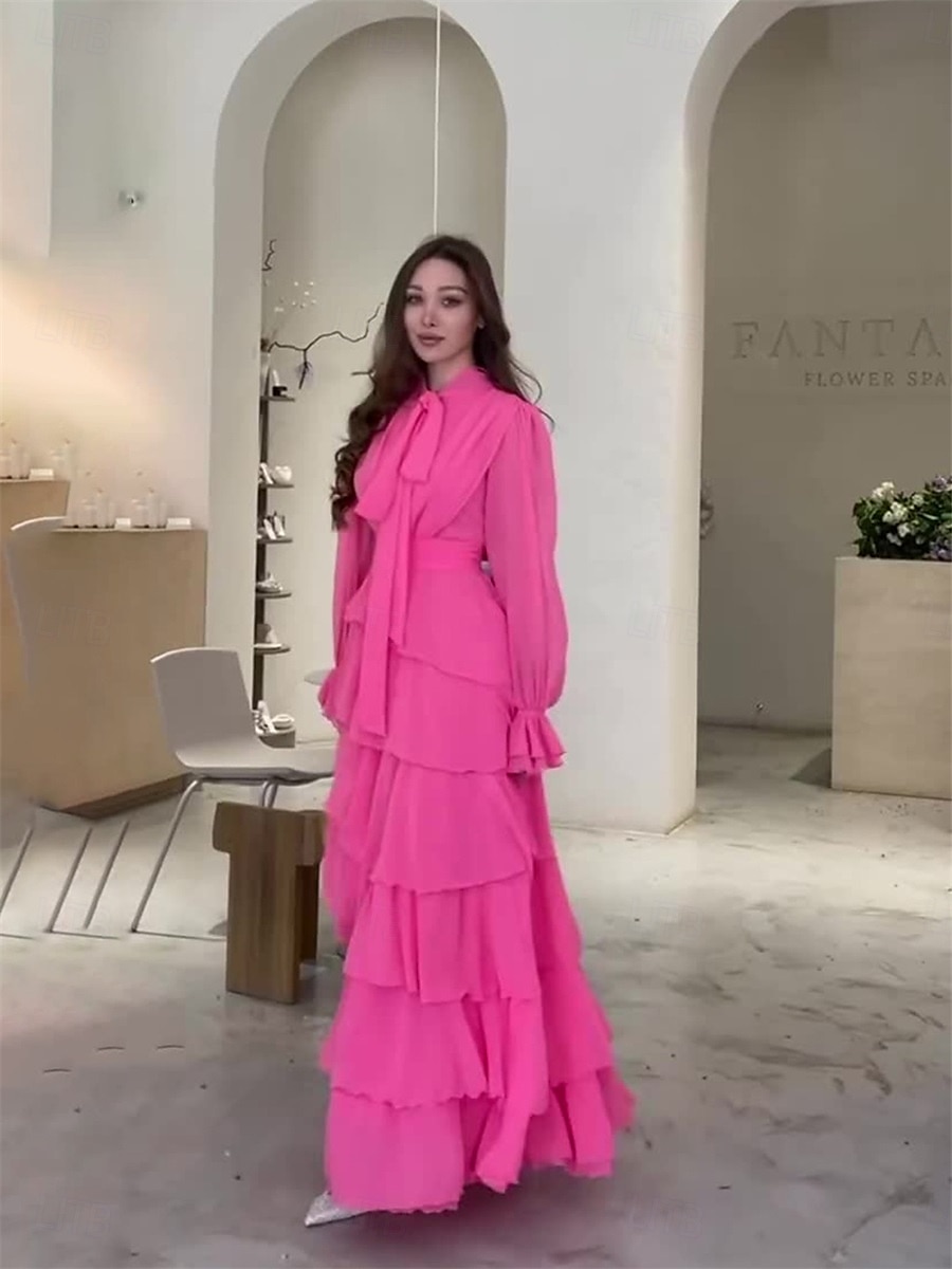 A-Linje Quinceanera Klänningar Elegant Klänning Formell Bröllop Golvlängd Lång Ärmar Hög Hals Chiffon med Volanger 2025 - $79.99 –P6