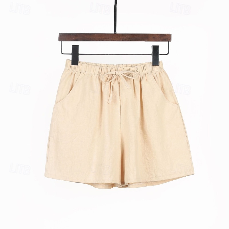 Mulheres Shorts de algodão e linho Calção Calças Roupa de rua Casual Curto Natural Tecido Bolsos Design de cordão elástico Confortável Exterior Ao ar livre Feriado Verde Floresta Ferrugem Azul de 2025 por $17.99 –P12