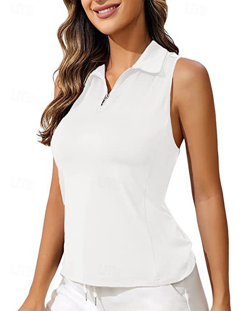 US Open Women's Workout Tank Top Sport Shirt Sports Tank Top Tank Top Sleeveless Zipper Quick Dry Tennis Golf Pickleball Zip Collar Solid Colored Tank Back Black White Pink Spandex Tennis Clothing 2025 - $18.99 –P1