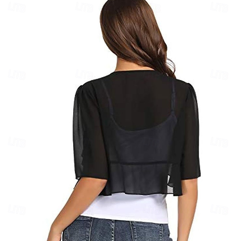 Ženský wrap elegantní ochrana proti slunci krátký rukáv chiffon svatební wrapy s čistou barvou pro svatbu v létě 2025 - $24.99 –P2